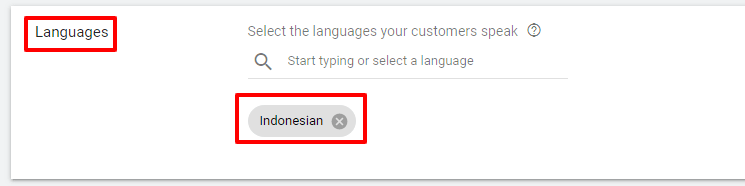 pilih bahasa di google ads