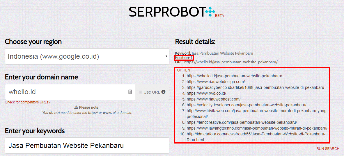 setting SERP robot untuk cek ranking website
