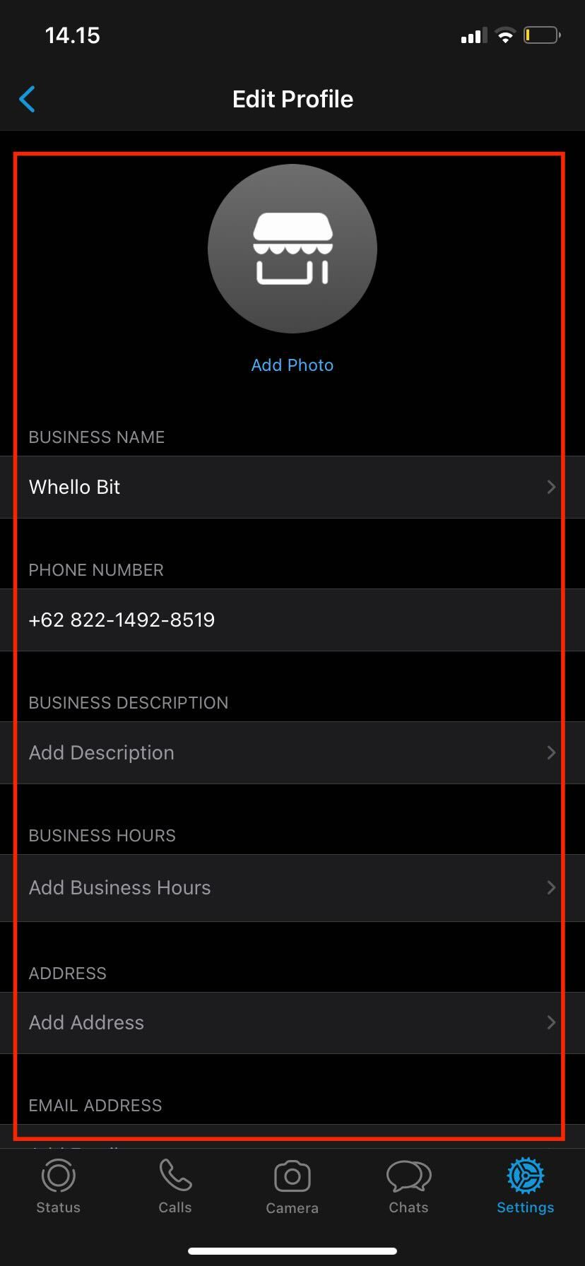 menu business profile pada whatsapp bisnis