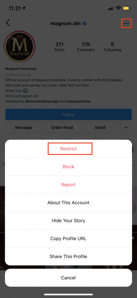 Fitur Restrict Instagram