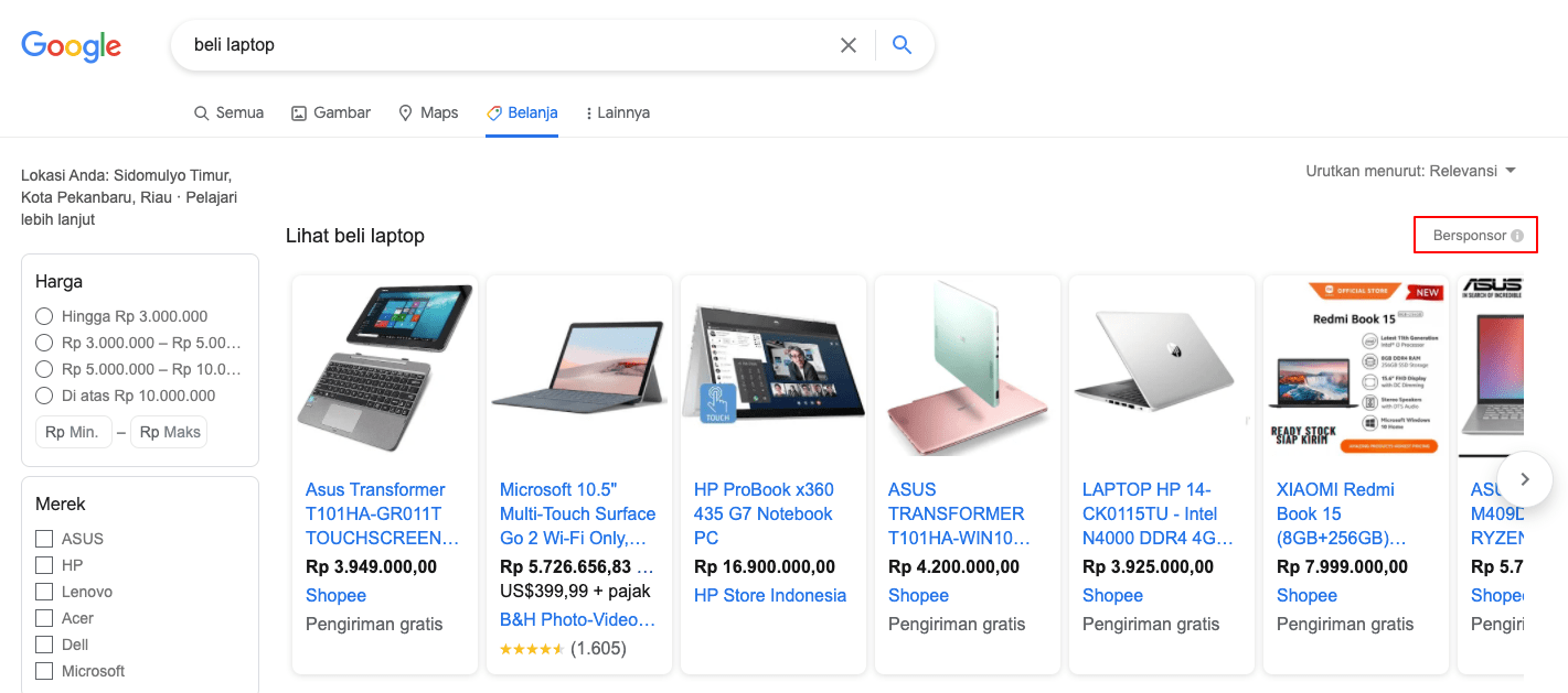 contoh google shopping ads