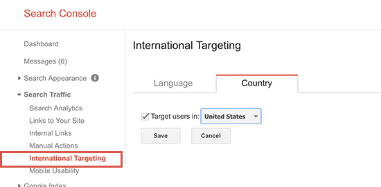 menentukan negara target google search console