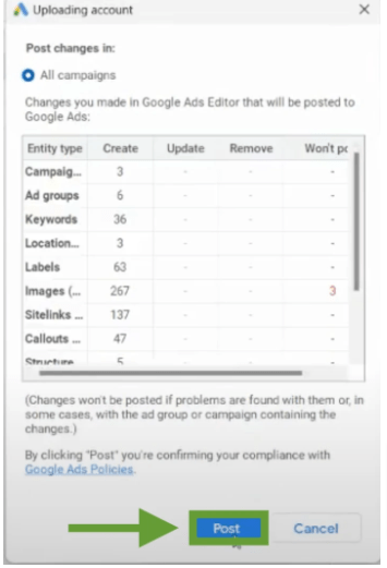 Posting bulk upload google ads