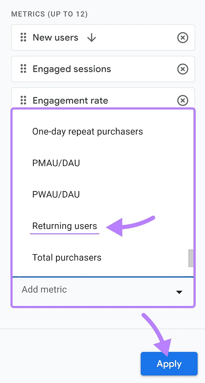 Data Metrik Returning Users GA4