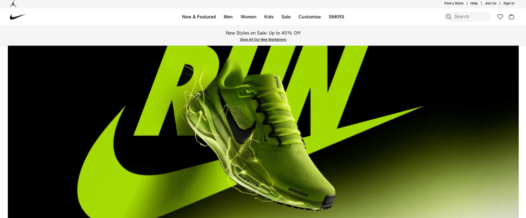 contoh website nike untuk branding bisnis