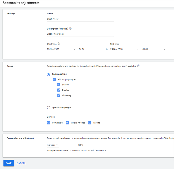 google ads Seasonality Adjustments tutorial 2