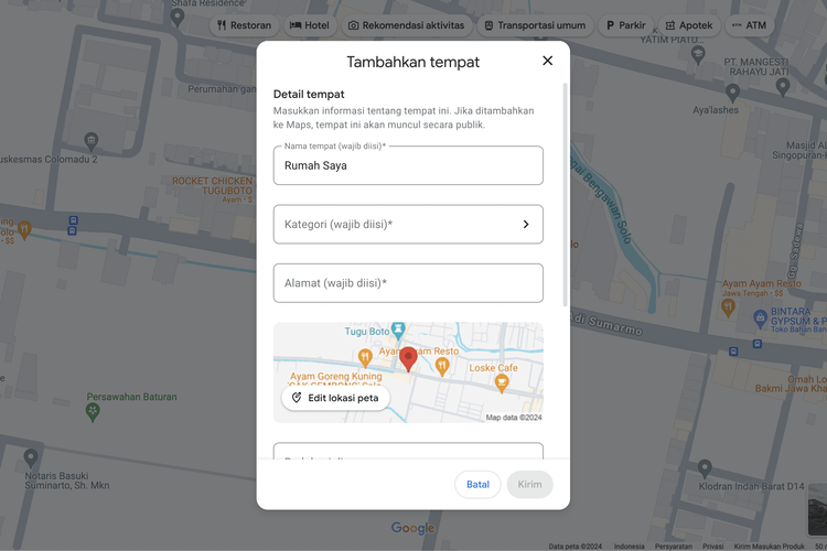 tambahkan lokasi di google maps