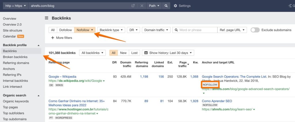 ahrefs cek nofollow link