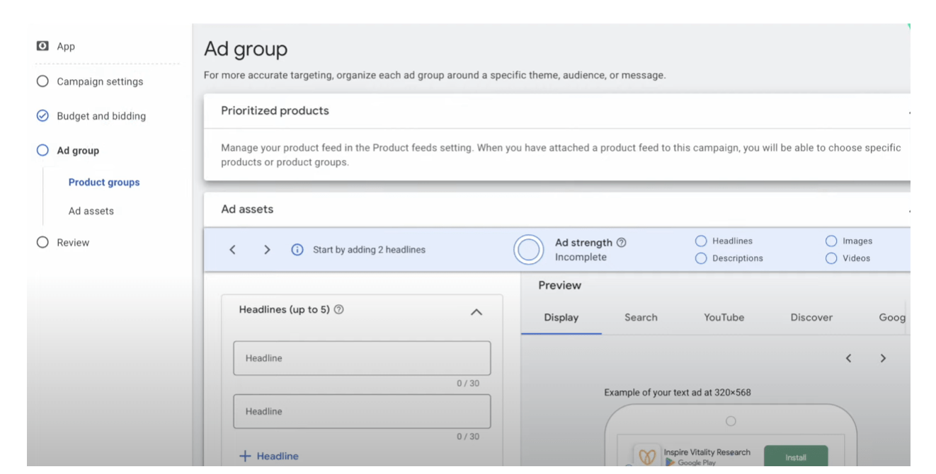 ad groups google app campaign