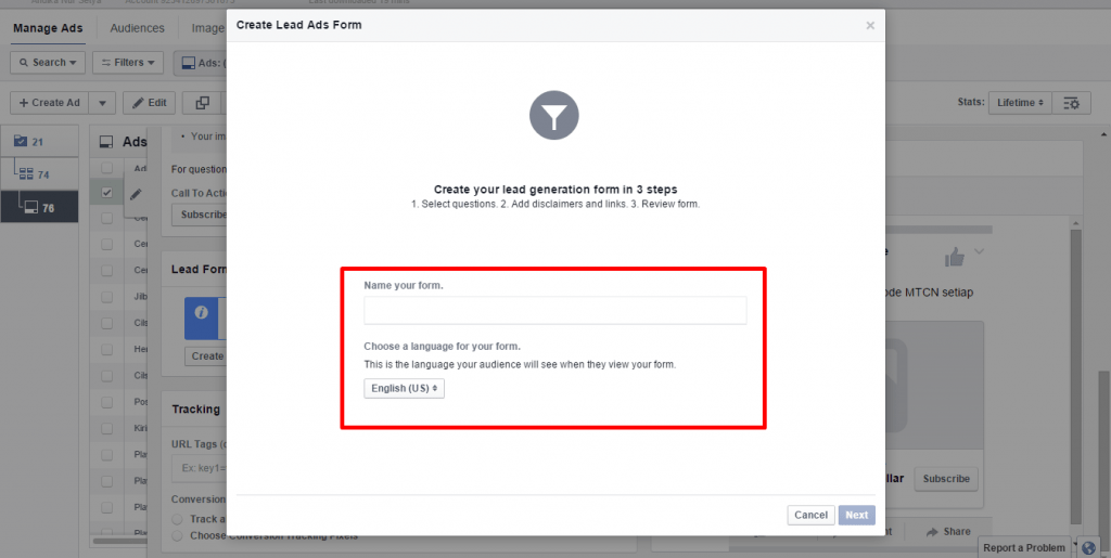 form facebook ads