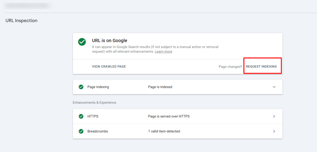 request indexing google search console